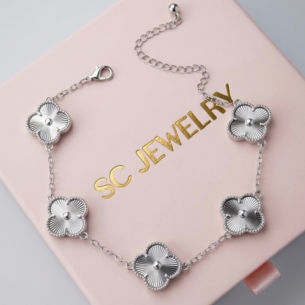 Silver Clover Bracelet 5 Motifs Stainless Steel Tarnish Free Hypoallergenic